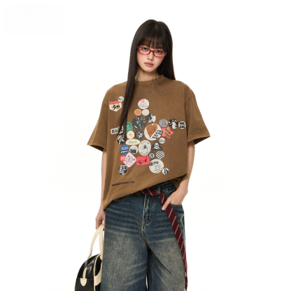 美式復古寬鬆短袖T恤女2025年夏季小眾設計感潮牌半袖女