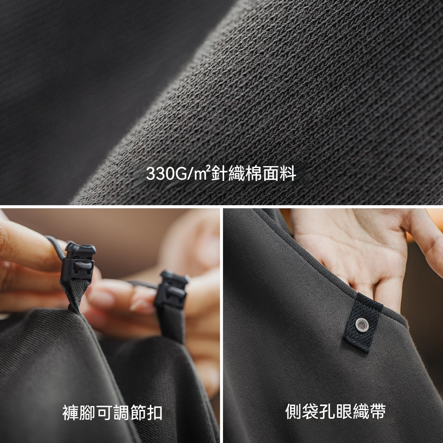 灰色長褲垂感寬鬆純棉鬆緊腰抽繩休閒直筒闊腿衛褲子女士秋冬