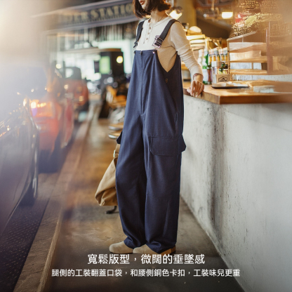 高腰牛仔直筒闊腿寬鬆弛工裝背帶褲無袖吊帶長款連衣褲女士秋