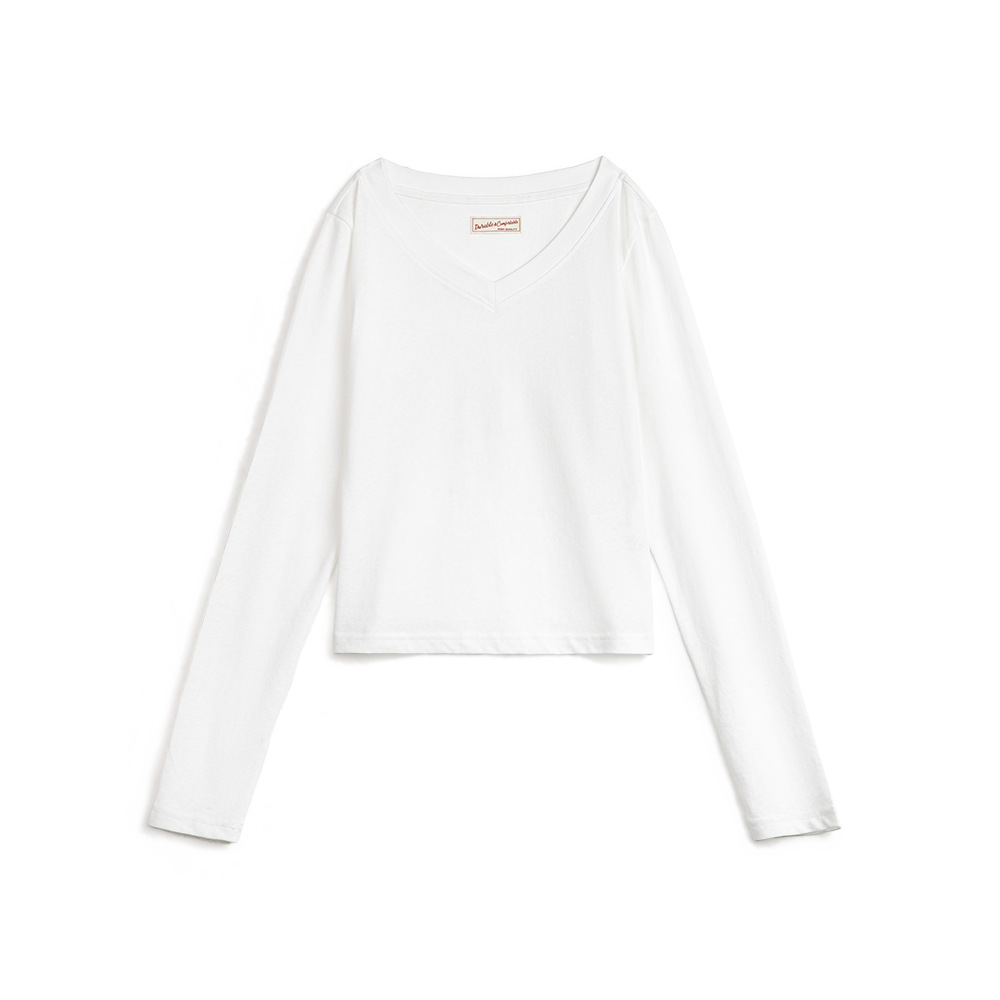 V領顯鎖骨面膜T恤棉彈修身美膚肌底衣內搭打底針織衫春秋女