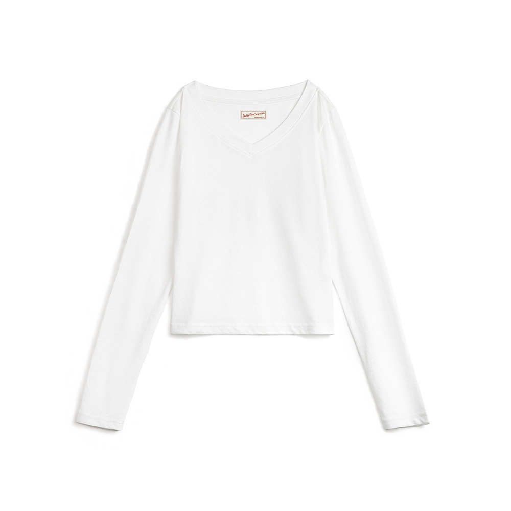 V領顯鎖骨面膜T恤棉彈修身美膚肌底衣內搭打底針織衫春秋女