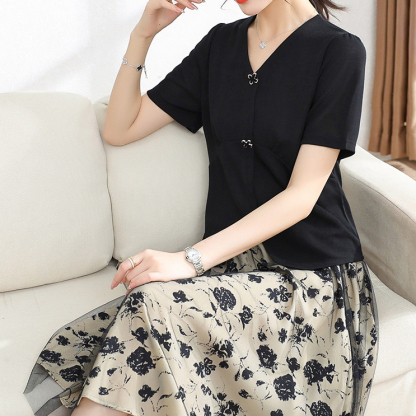 2026新款夏裝套裝連衣裙短袖上衣中老年女小衫時尚半身裙