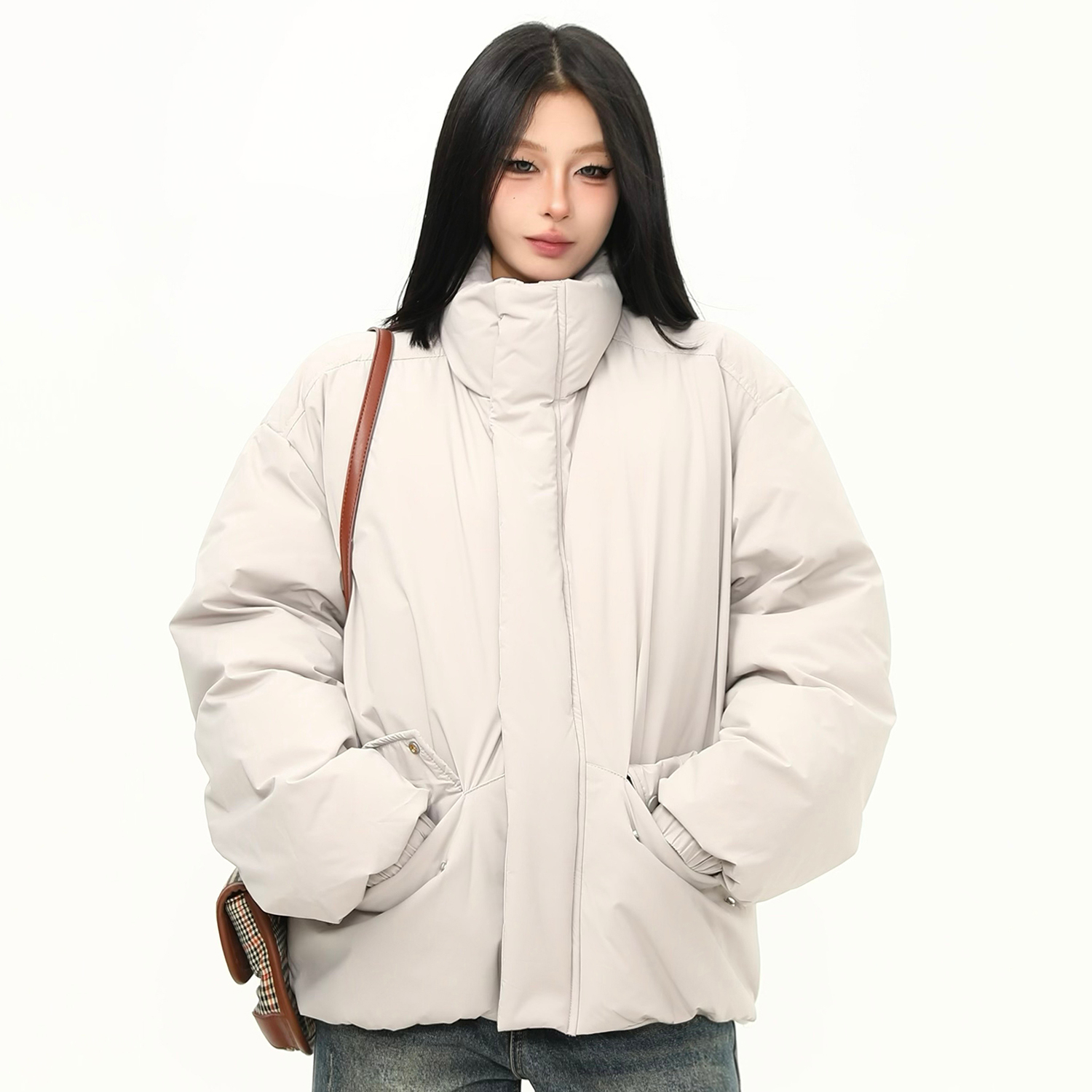 冬季90白鴨絨立領羽絨服女復古高級感保暖棉襖外套