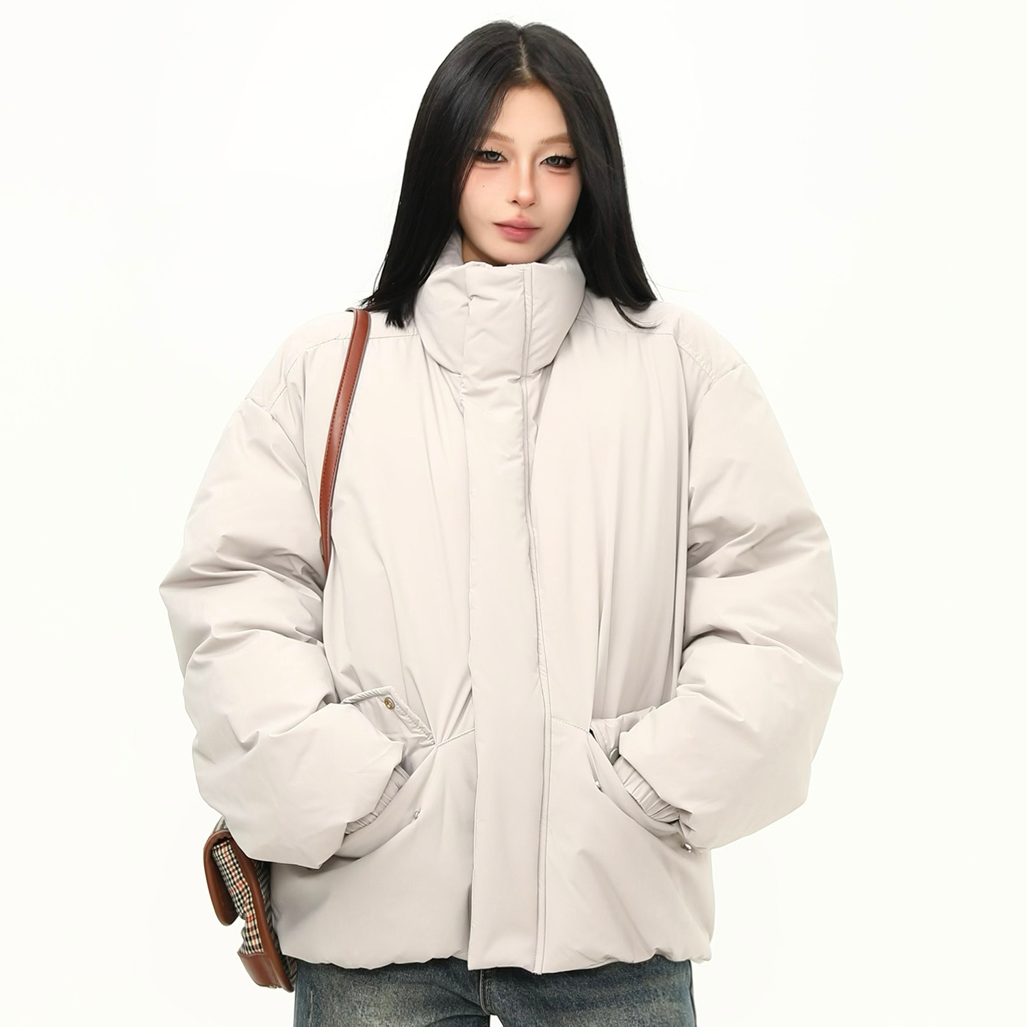 冬季90白鴨絨立領羽絨服女復古高級感保暖棉襖外套