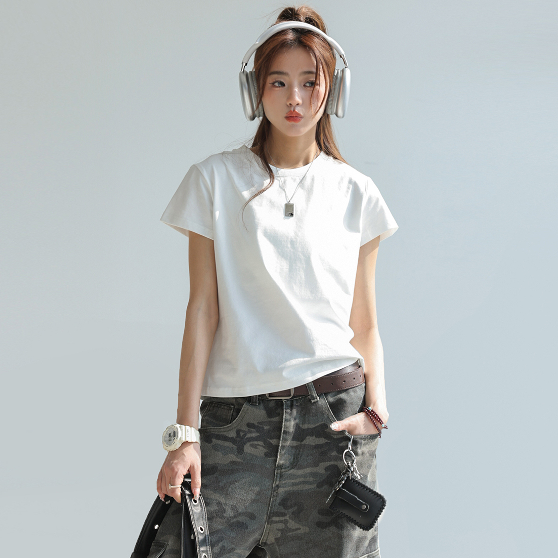 重磅240G正肩短袖女夏索羅娜凉感防曬t恤修身短上衣