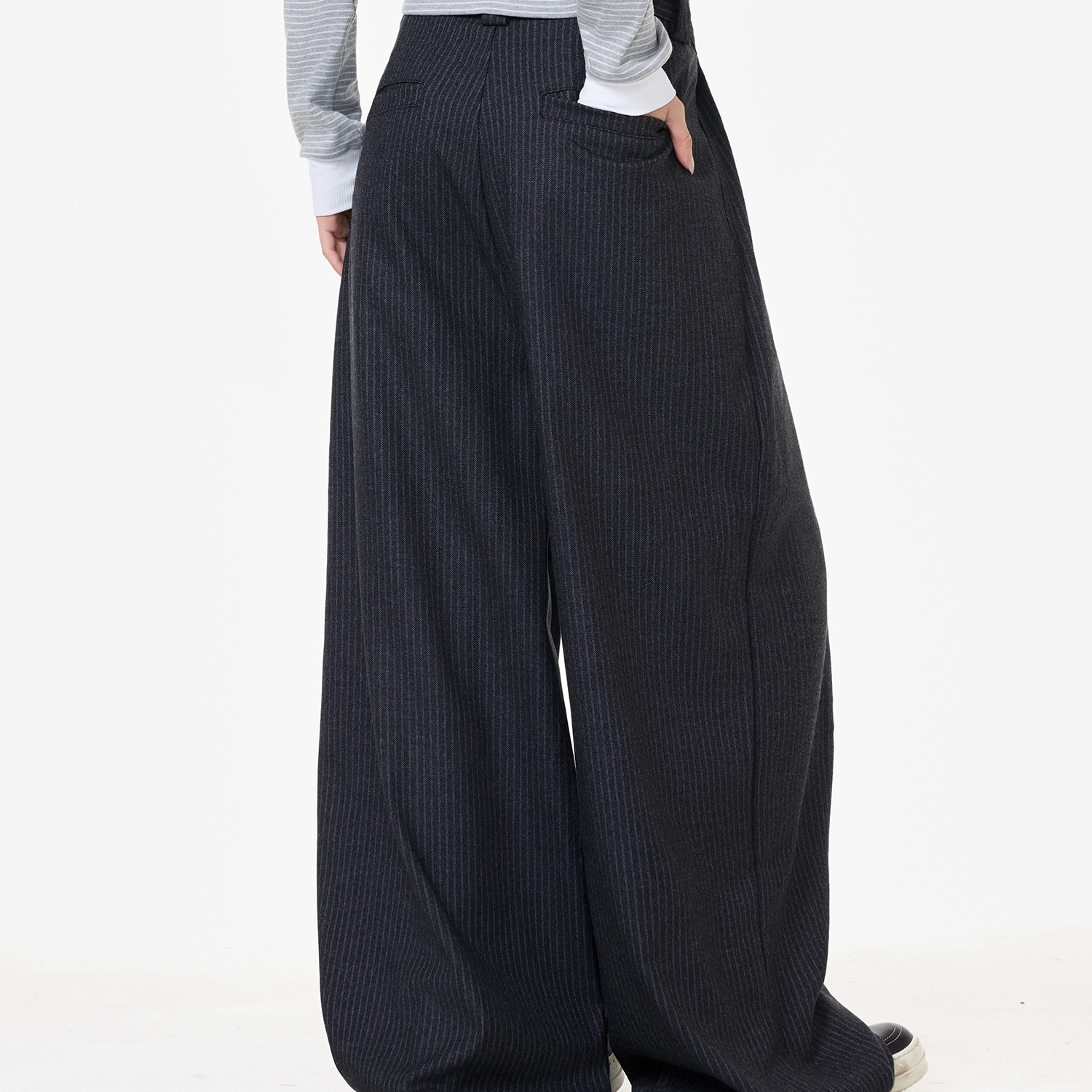 美式復古條紋西裝休閒褲女高級感垂墜感鬆弛慵懶闊腿褲子