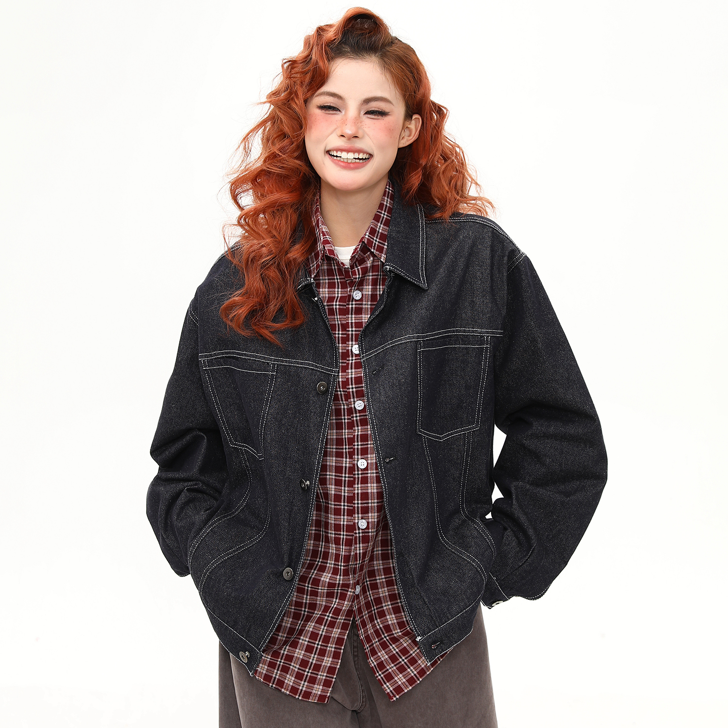 美式復古丹寧原色短款牛仔外套女秋冬寬鬆百搭夾克上衣