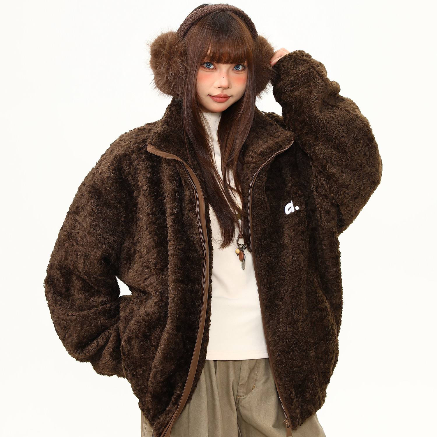 搖粒絨加厚保暖立領棉服外套女冬季新款防寒棉衣