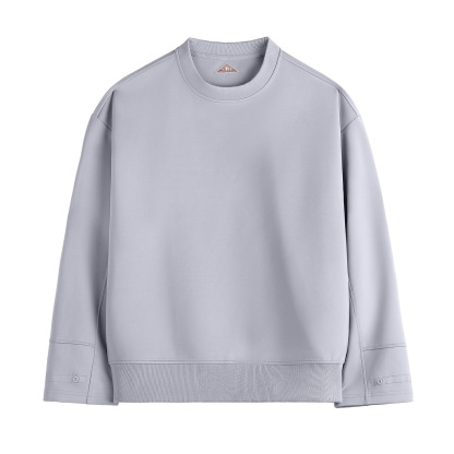 空氣層純灰色無帽款寬鬆落肩圓領套頭長袖衛衣外套上衣女士秋