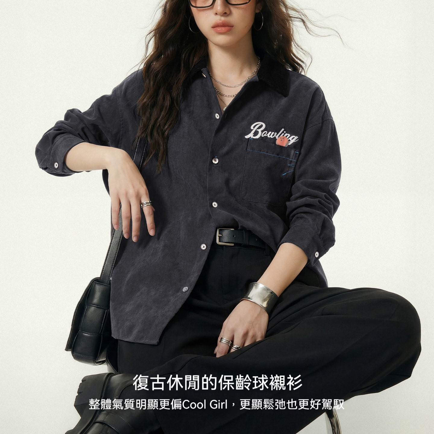 黑色復古桃皮絨古巴領襯衫印花外套長袖上襯衣內搭疊穿女士春
