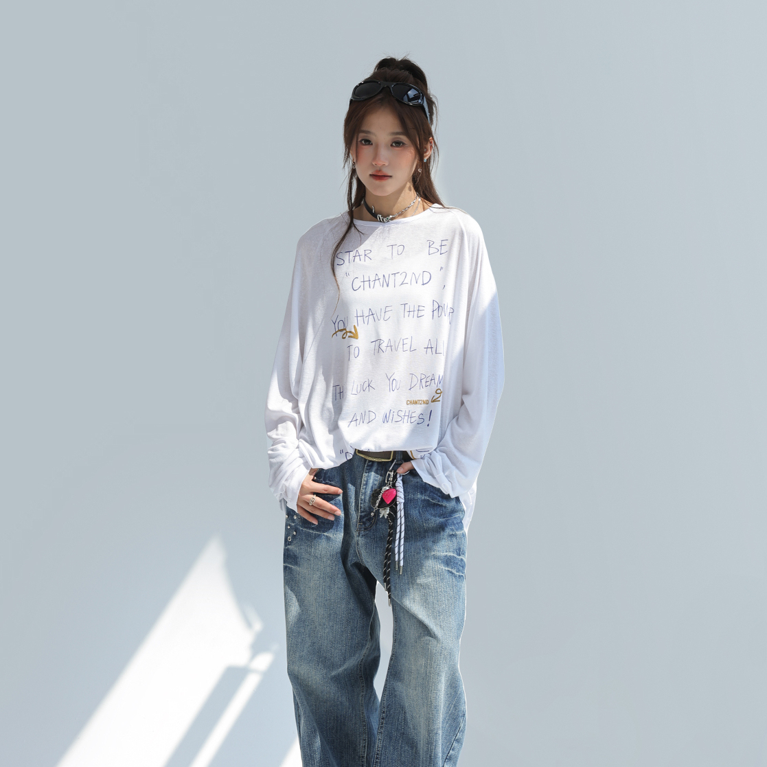 萊賽爾天絲長袖t恤女夏季薄款防曬罩衫寬鬆微透上衣