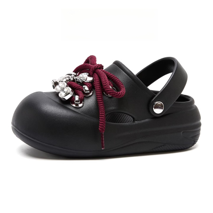 松糕厚底洞洞鞋女夏季新款水鑽蝴蝶結沙灘凉鞋包頭醜萌女拖鞋