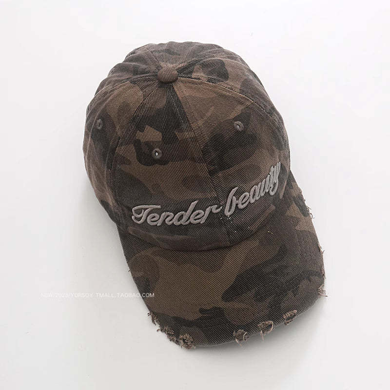 美式戶外工裝甜酷辣穿搭粉色迷彩鴨舌帽子女復古潮牌顯臉小棒球帽