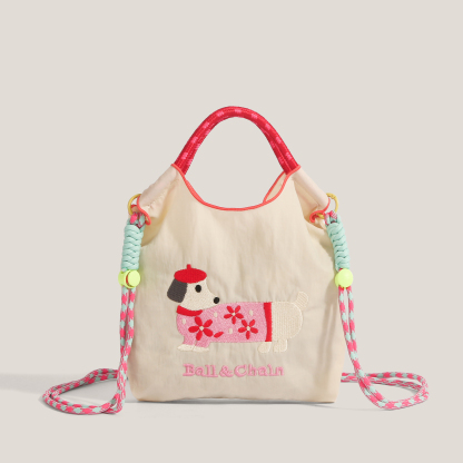 環保購物袋刺繡腊腸狗迷你手提包單肩斜挎包手機包