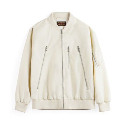 美式復古白色寬鬆棒球服立領飛行員工裝夾克休閒外套上衣女秋