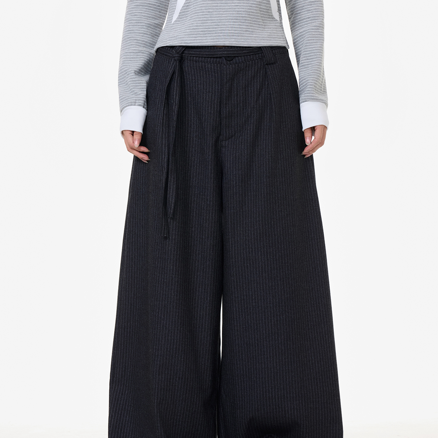 美式復古條紋西裝休閒褲女高級感垂墜感鬆弛慵懶闊腿褲子