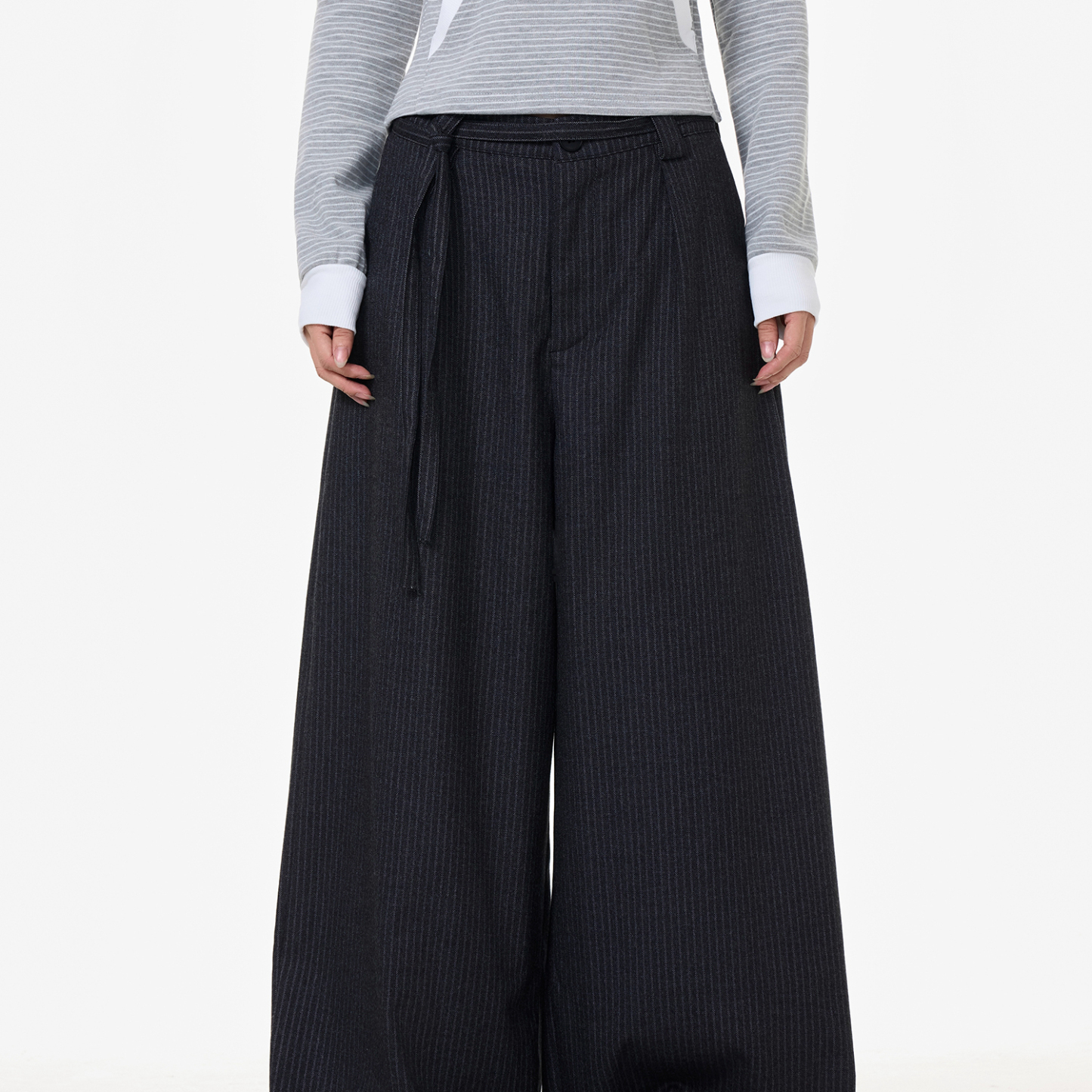 美式復古條紋西裝休閒褲女高級感垂墜感鬆弛慵懶闊腿褲子