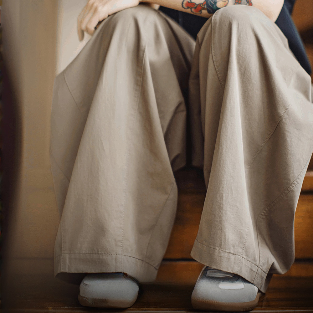 夏日鬆弛感卡其色老錢風闊腿氣球褲復古工裝梨型顯瘦山本褲女