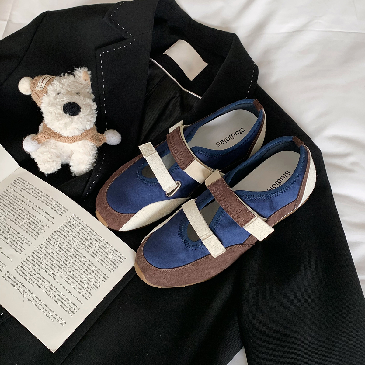 雙魔術貼軟底軟面芭蕾單鞋瑪麗珍運動風休閒鞋女