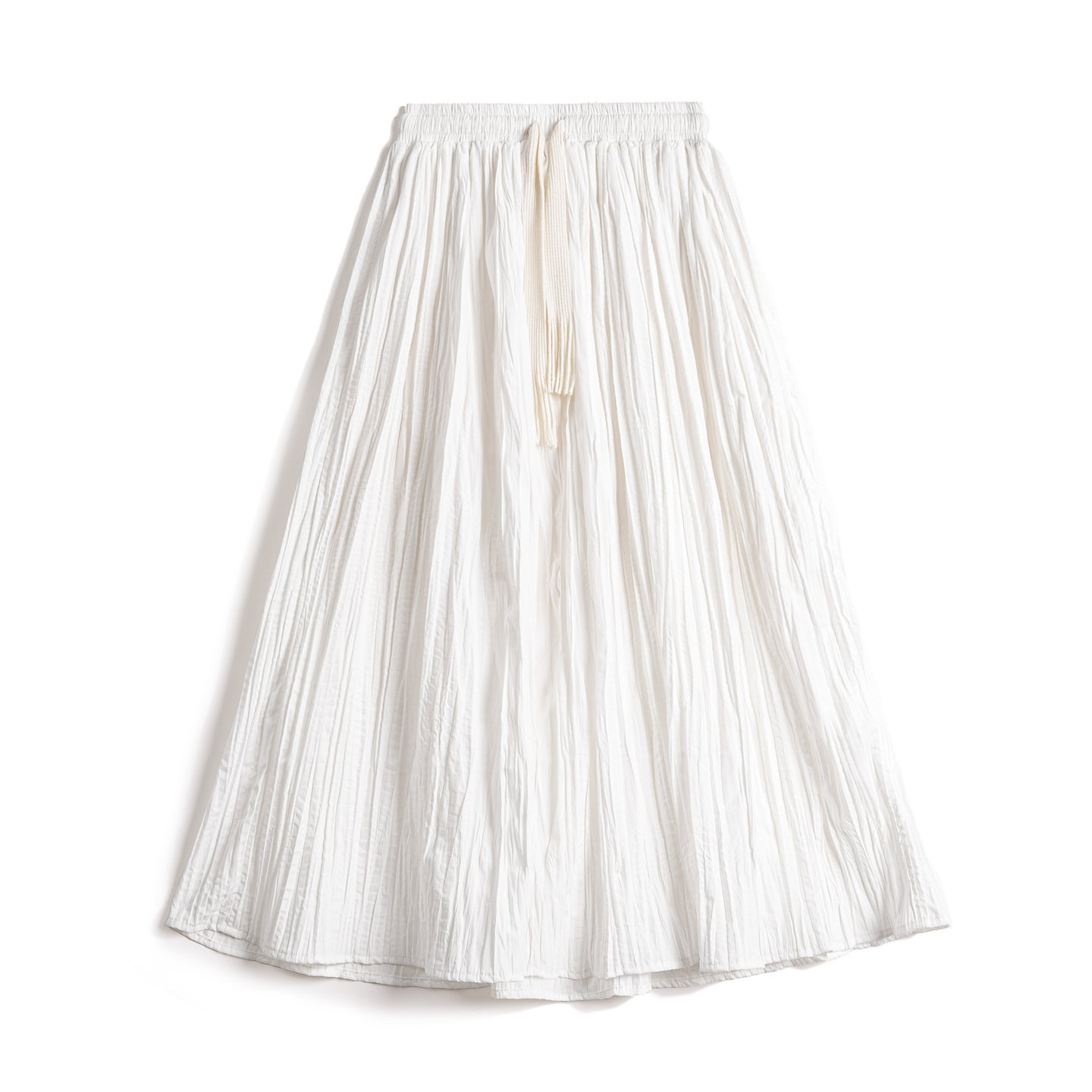 白色長款A字紗裙子壓百褶皺肌理垂墜感高腰顯瘦半身中傘裙女