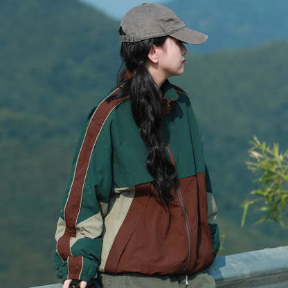 戶外防潑水工裝衝鋒衣外套女街頭潮牌拼接撞色休閒夾克秋