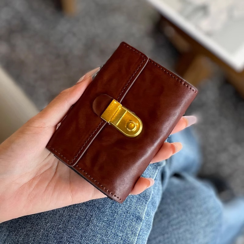 復古大容量風琴卡包皮質新款銀行卡夾女士油蠟皮多卡位精緻零錢包