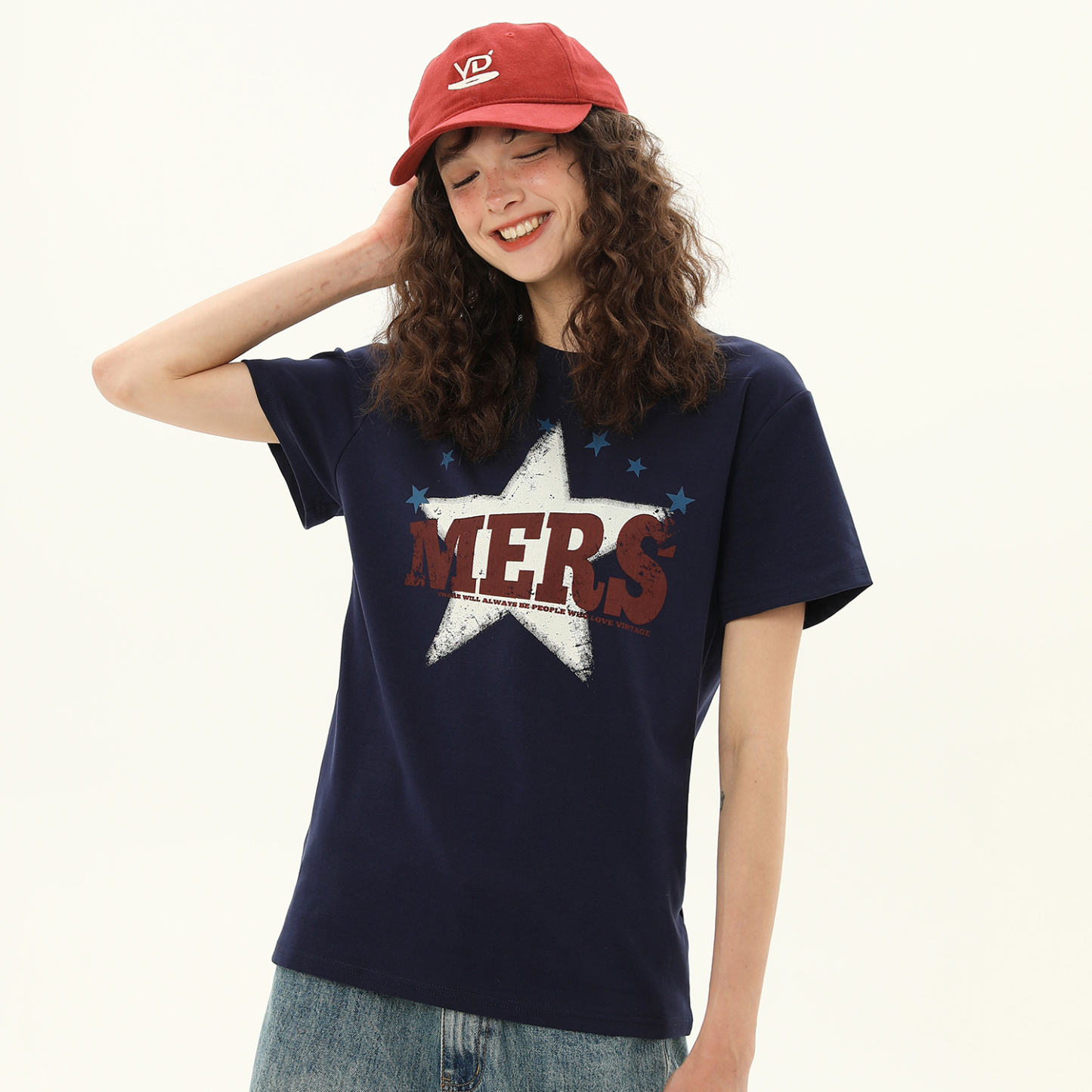 正肩T恤女美式復古星星印花夏季設計感短款寬鬆短袖上衣