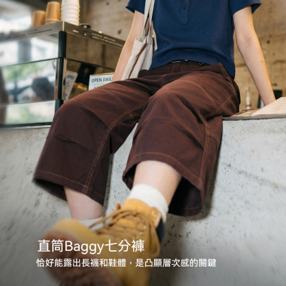 美式純棉寬鬆工裝中短褲子直筒闊腿顯瘦休閒七分短褲女士夏