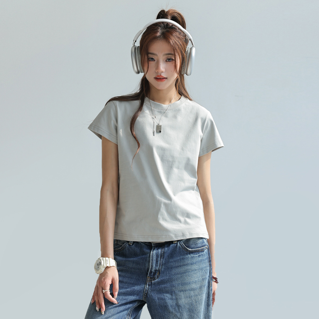 重磅240G正肩短袖女夏索羅娜凉感防曬t恤修身短上衣