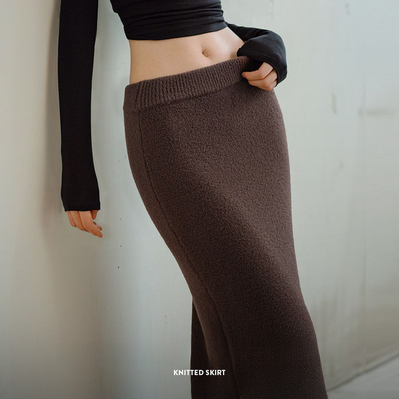 馬登女裝 美式針織半身裙設計感修身顯瘦開叉包臀裙A字一步長裙秋季女