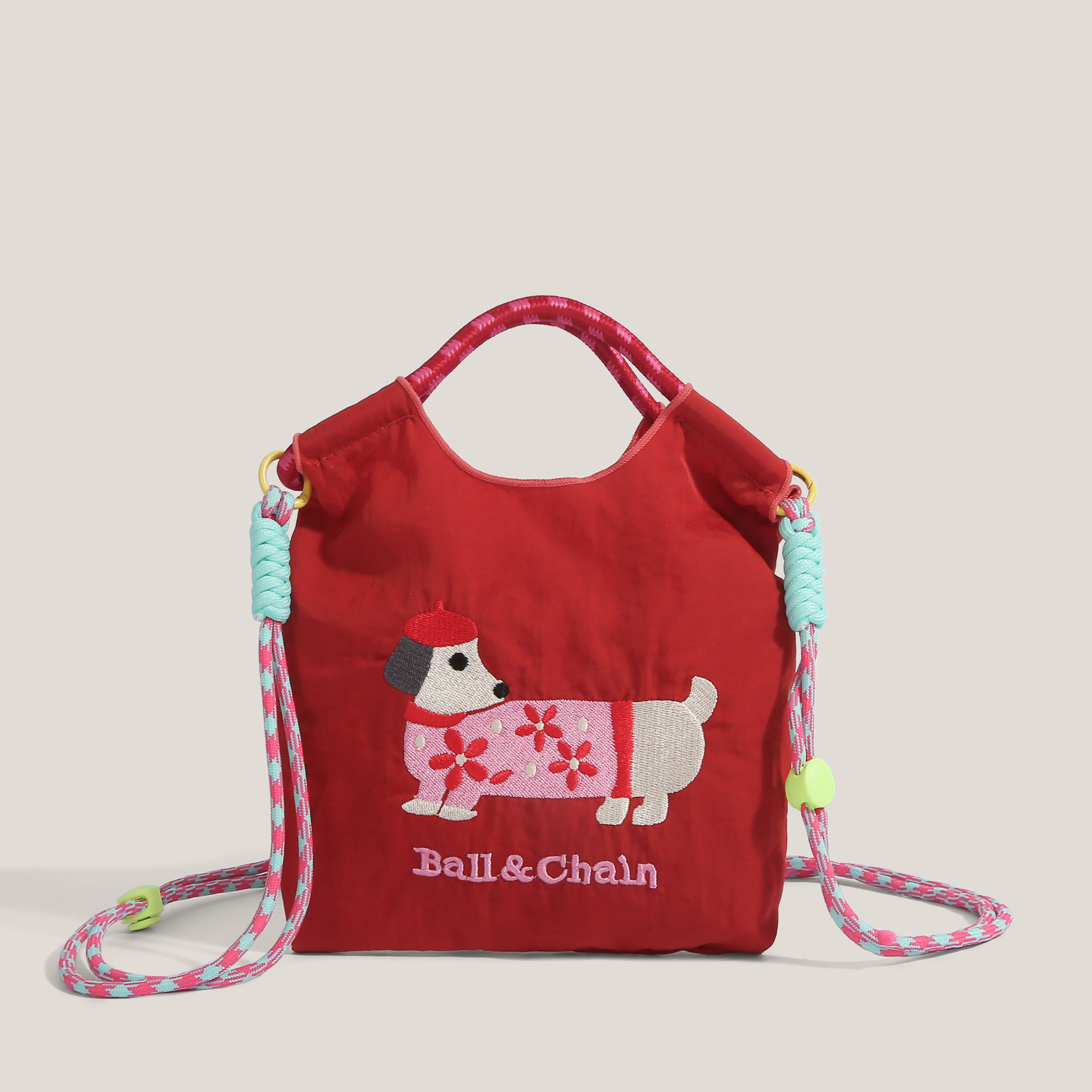 環保購物袋刺繡腊腸狗迷你手提包單肩斜挎包手機包