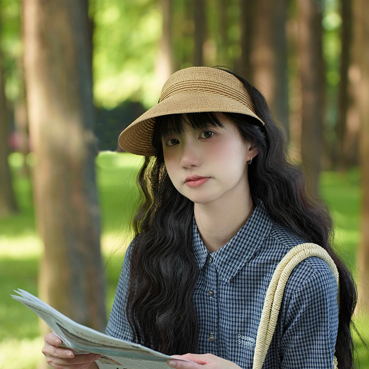 夏季草編空頂帽女出遊防曬帽簡約遮陽帽沙灘度假遮陽太陽帽