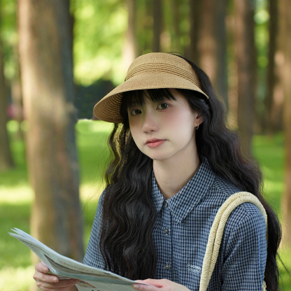 夏季草編空頂帽女出遊防曬帽簡約遮陽帽沙灘度假遮陽太陽帽