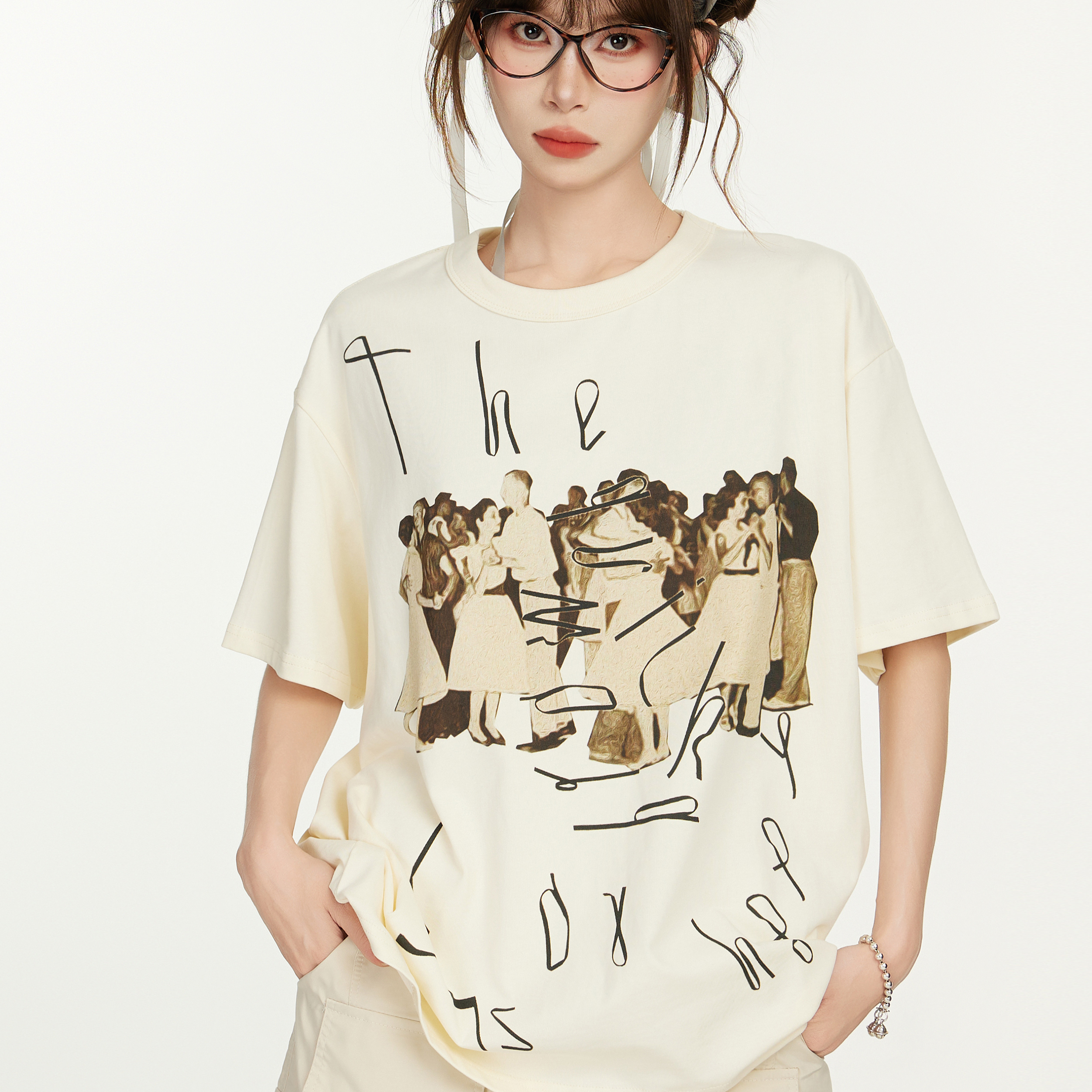 美式正肩短袖t恤女夏季半袖寬鬆顯瘦設計感小眾上衣