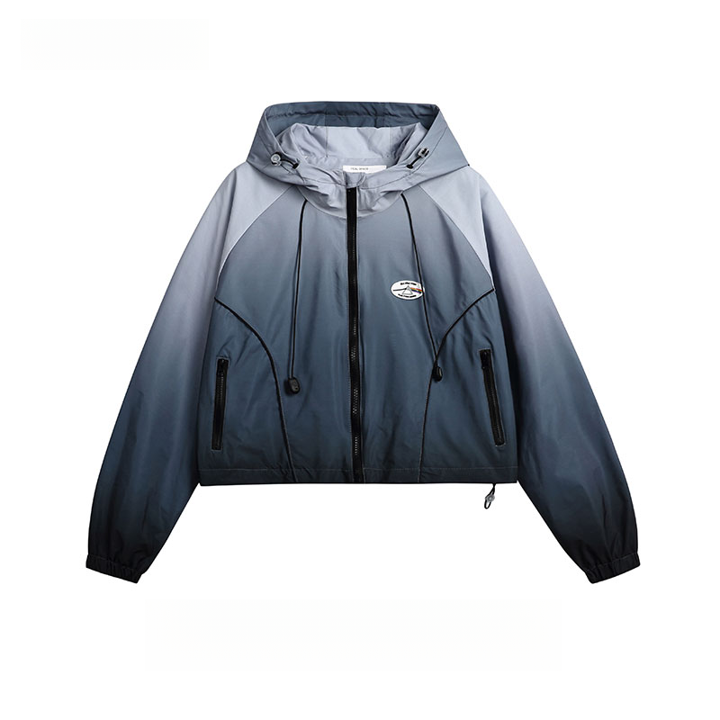 漸變設計感潮牌甜美短款外套女連帽衝鋒衣辣妹粉色短夾克