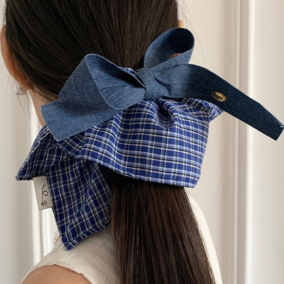 韓式格子方巾大腸發圈女復古超大號頭繩方形發飾高級感不傷發皮筋