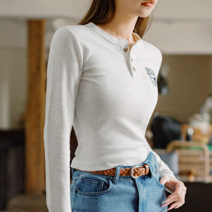 暮光之城印花亨利衫格雷系高智風打底衫復古柔感淺春系長袖女