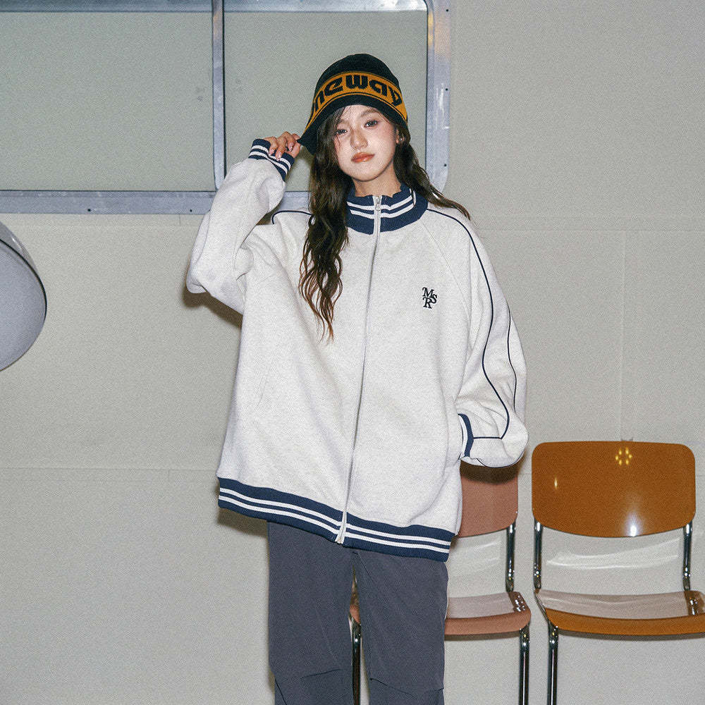 美式立領衛衣休閒寬鬆慵懶夾克上衣棒球服早秋外套女