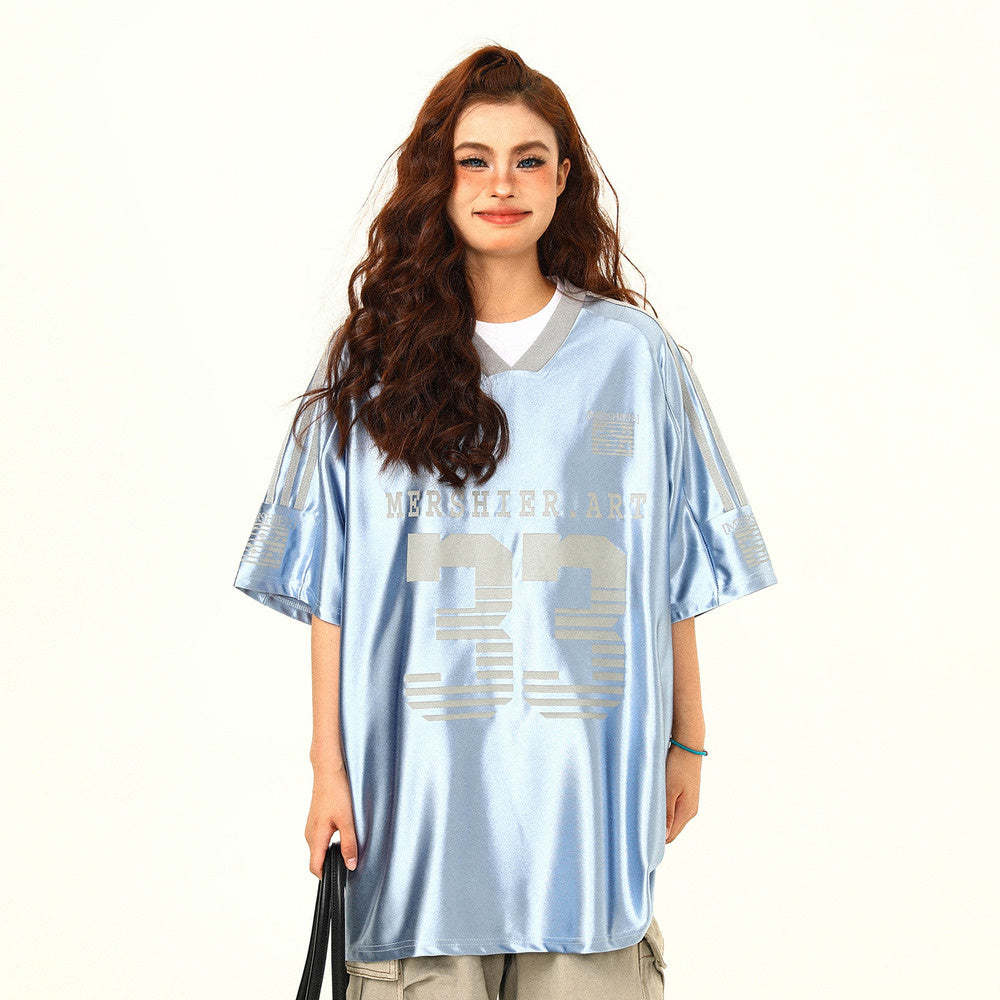 美式球衣風t恤冰球服jerseyfit運動復古短袖男女寬鬆上衣