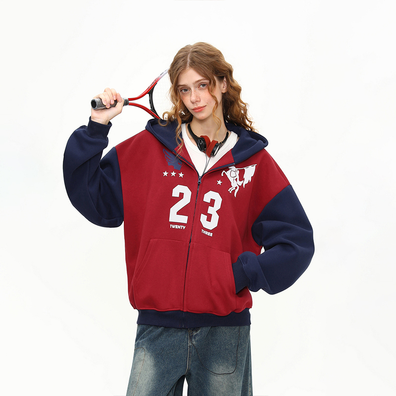 美式復古重磅開衫連帽衛衣女高克重印花潮牌拉鍊外套