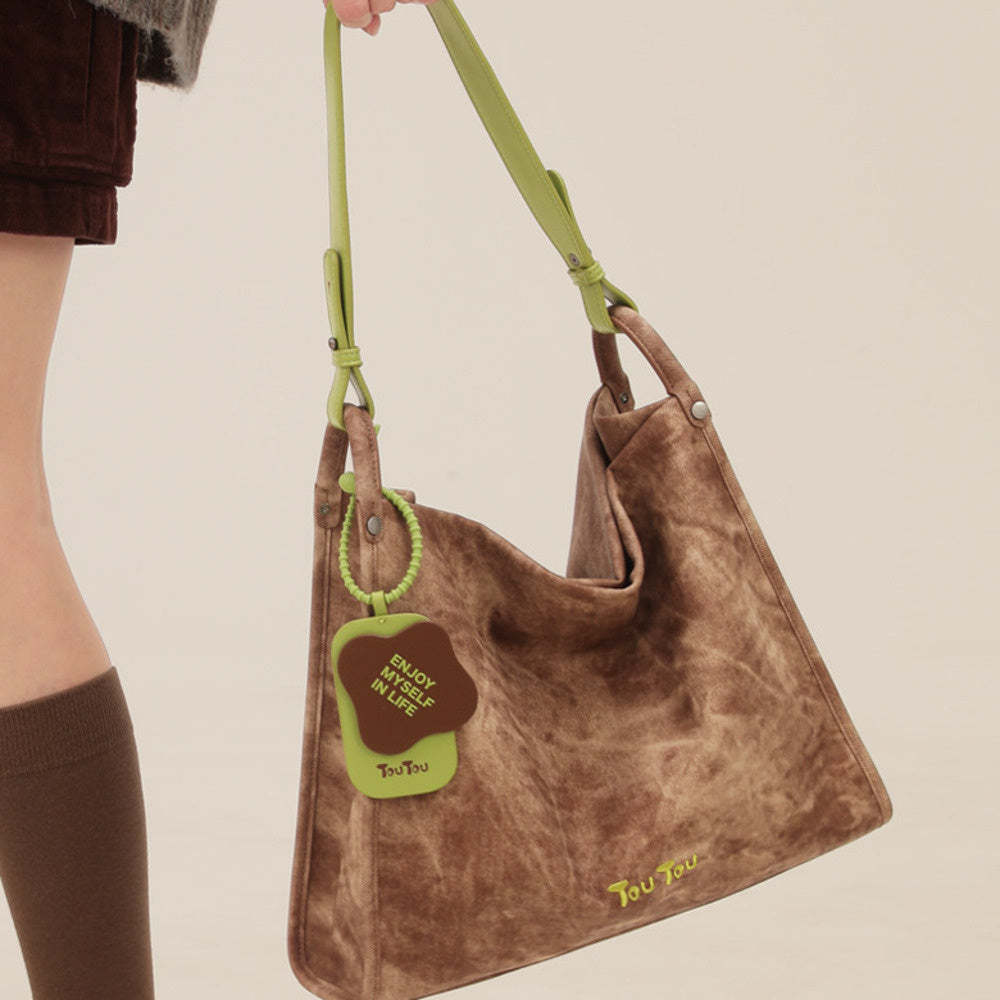 抹茶托特包冬季新款撞色大容量通勤質感百搭腋下大包包