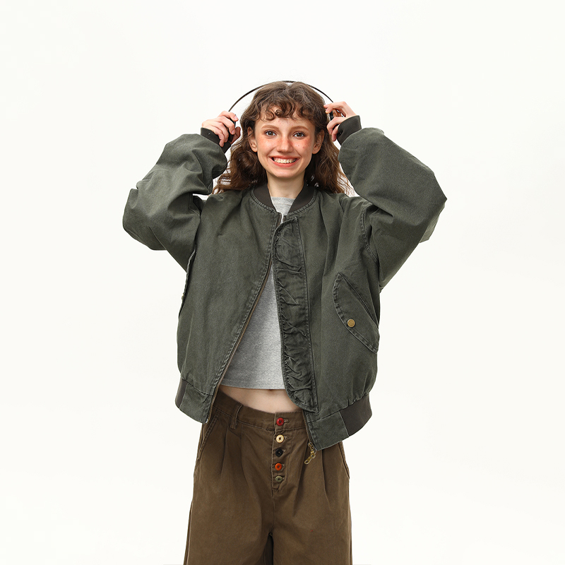 美式潮牌飛行員夾克秋季水洗重磅工裝外套男女寬鬆百搭