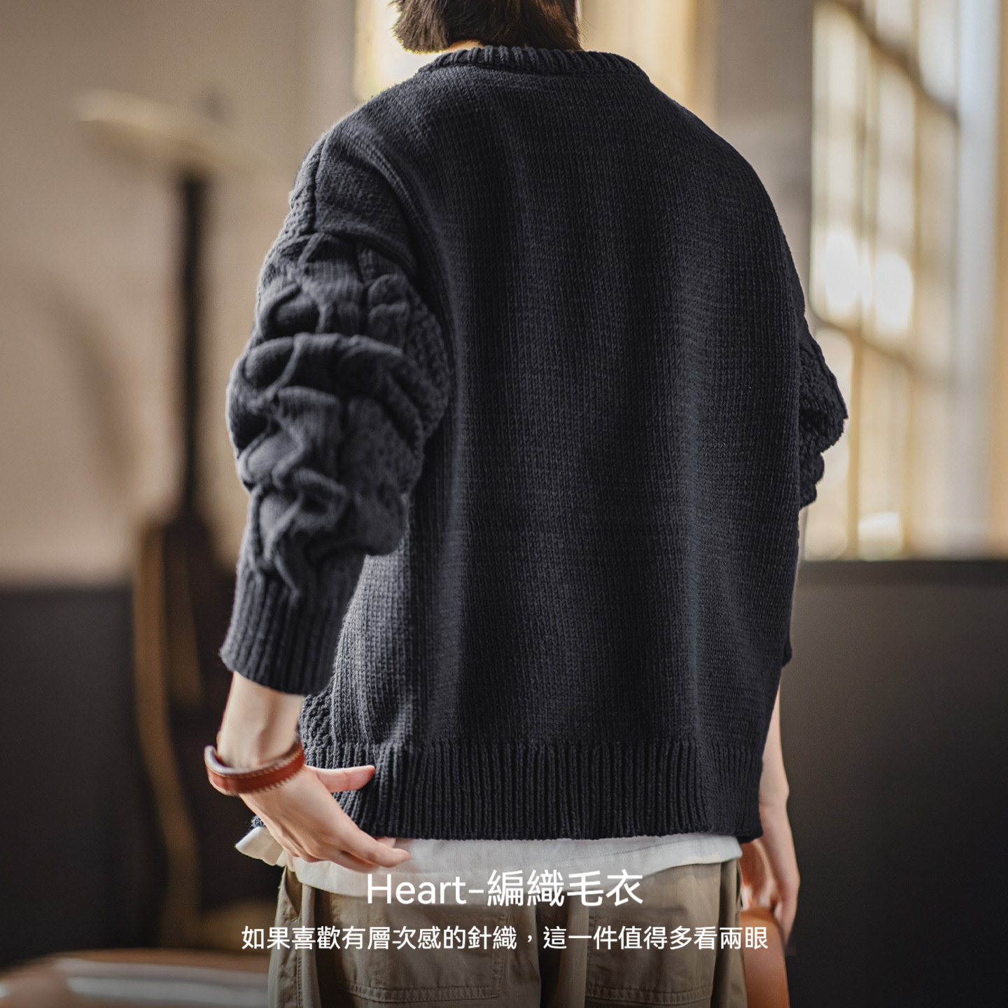 藍色圓領寬鬆加厚保暖套頭外穿粗麻花毛線針織上毛衣女士秋冬