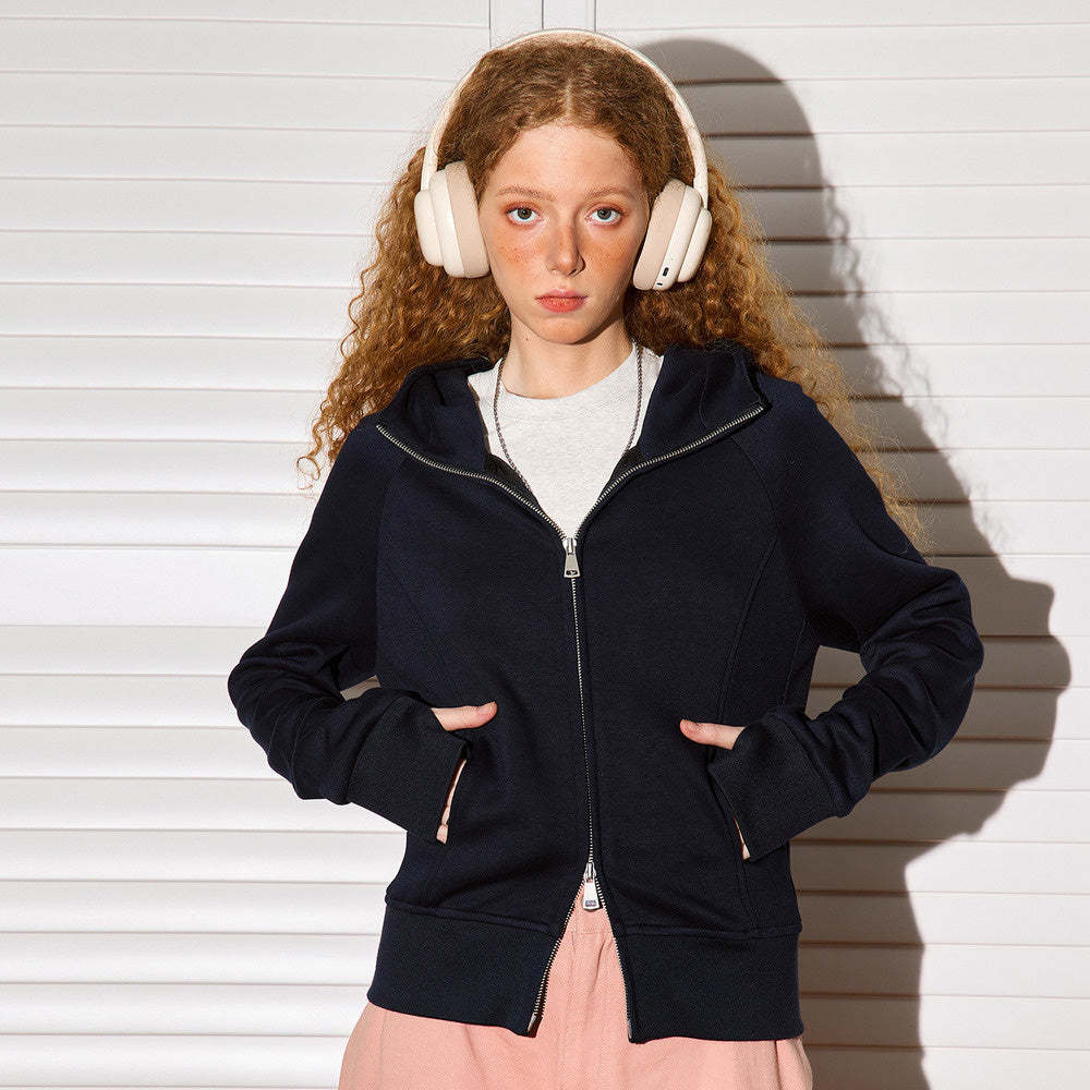 美式連帽修身開衫衛衣女春秋短款雙拉鍊顯瘦辣妹外套