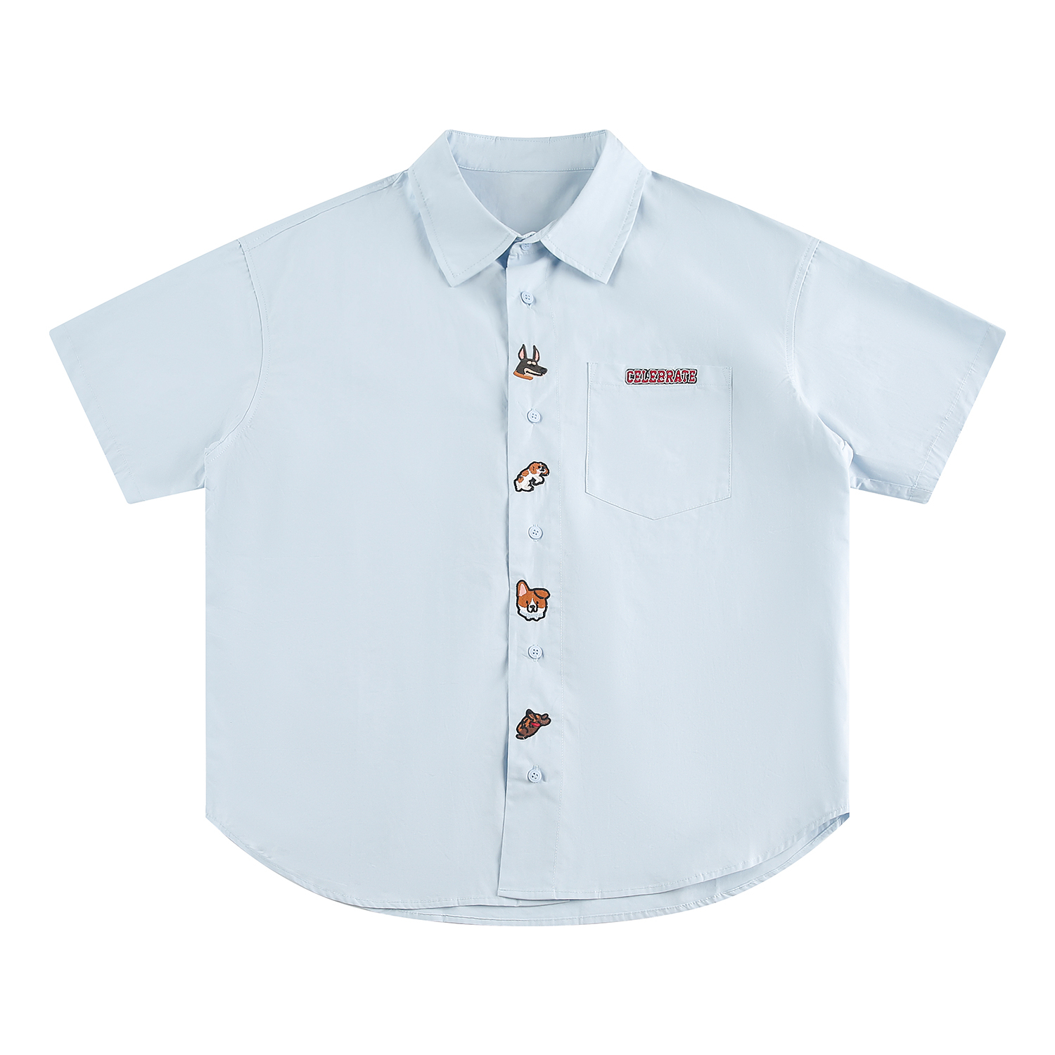 可愛小狗刺繡短袖襯衫女夏季輕薄防曬襯衣外搭開衫