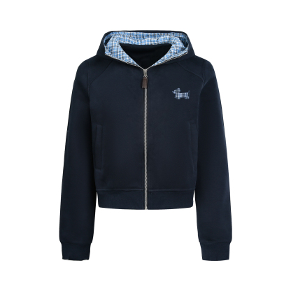 韓系慵懶格子臘腸狗連帽衛衣外套女款秋短款修身上衣