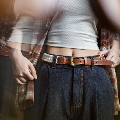 復古植鞣頭層真牛皮細款小皮帶牛仔褲簡約裝潢收腰編織腰帶女