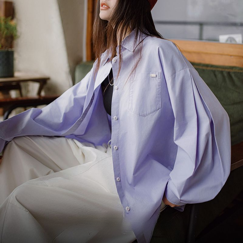 淺春系慵懶風oversize襯衫褶皺袖口度假風外套多巴胺上衣春女