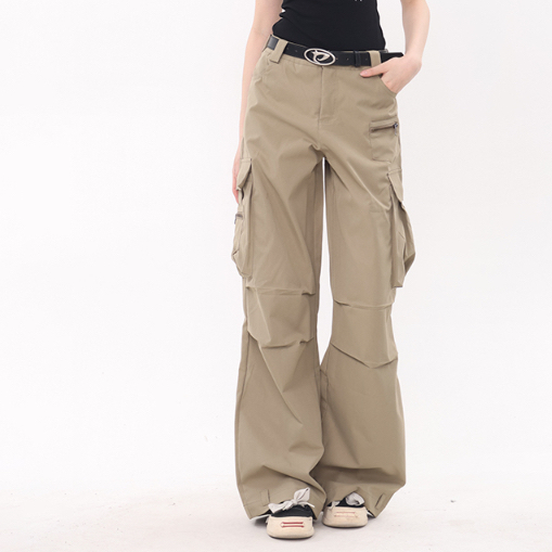 美式復古寬鬆直筒闊腿降落傘褲休閒工裝褲子