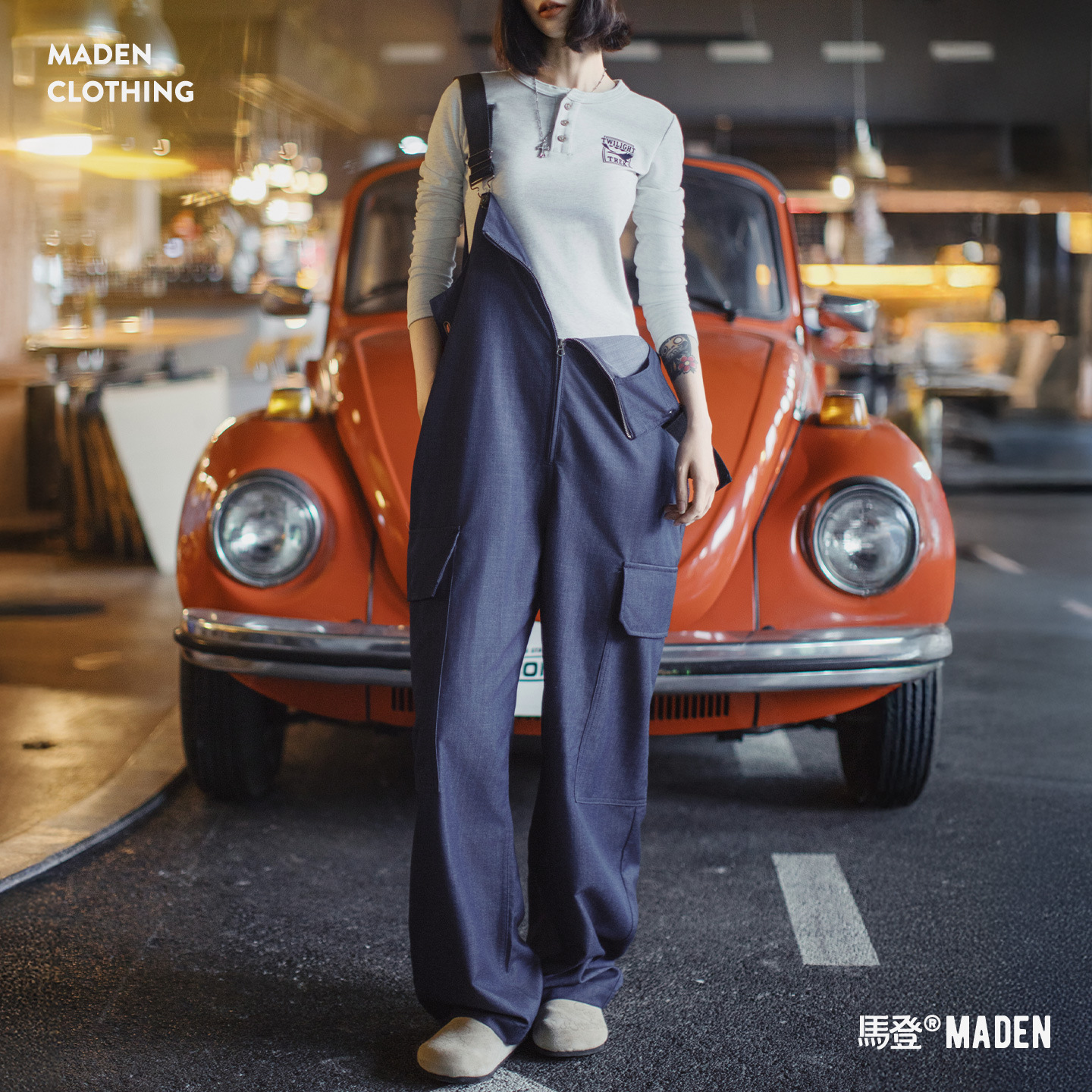 高腰牛仔直筒闊腿寬鬆弛工裝背帶褲無袖吊帶長款連衣褲女士秋